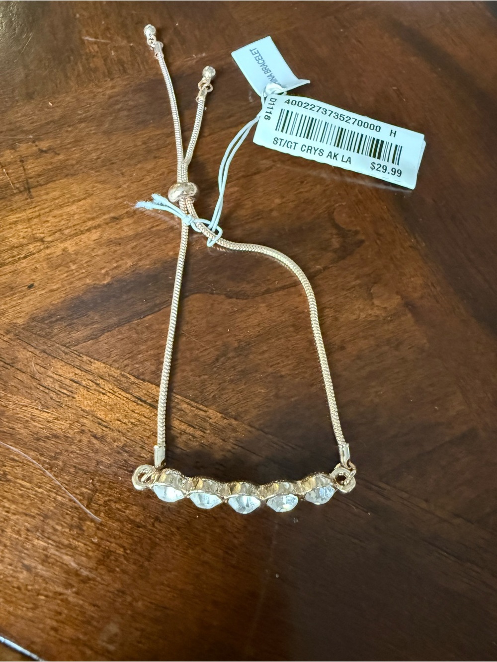 Gold Crystal Bar Adjustable Slider Bracelet - Women Jewelry
